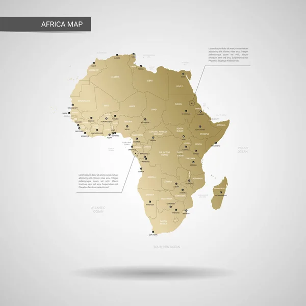 Stylized Vector Africa Map Infographic Gold Map Illustration Cities Borders — Stock Vector