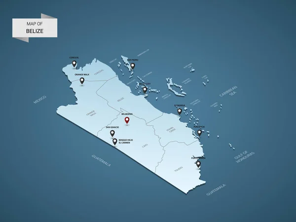 Isometric Belize Map Vector Illustration Cities Borders Capital Administrative Divisions — Stock Vector