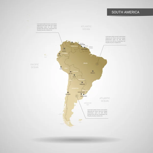 Vector Estilizado Mapa América Del Sur Infografía Mapa Oro Ilustración — Vector de stock