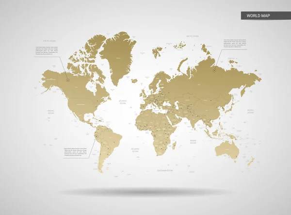 Carte Monde Vectorielle Stylisée Infographie Illustration Carte Avec Les Villes — Image vectorielle