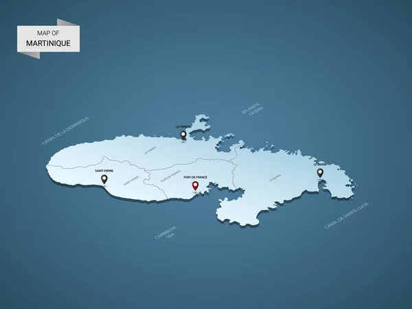 Mappa Isometrica Della Martinica Illustrazione Vettoriale Con Città Confini Capitali — Vettoriale Stock