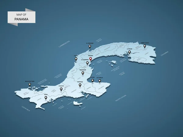 Isometric Panama Carte Illustration Vectorielle Avec Les Villes Les Frontières — Image vectorielle