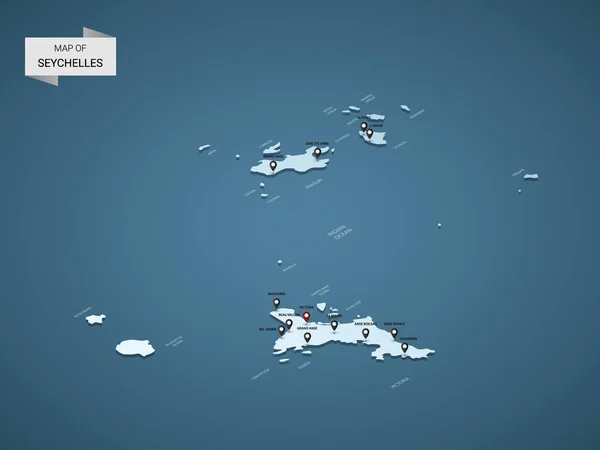 Изометрическая Карта Сейшельских Островов Векторная Иллюстрация Городами Границами Столицей Административным — стоковый вектор