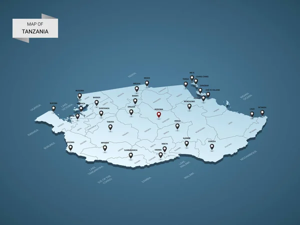 Mapa Isométrico Tanzania Ilustración Vectorial Con Ciudades Fronteras Capital Divisiones — Archivo Imágenes Vectoriales