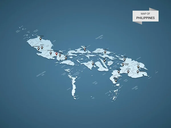 Mappa Isometrica Delle Filippine Illustrazione Vettoriale Con Città Confini Capitali — Vettoriale Stock