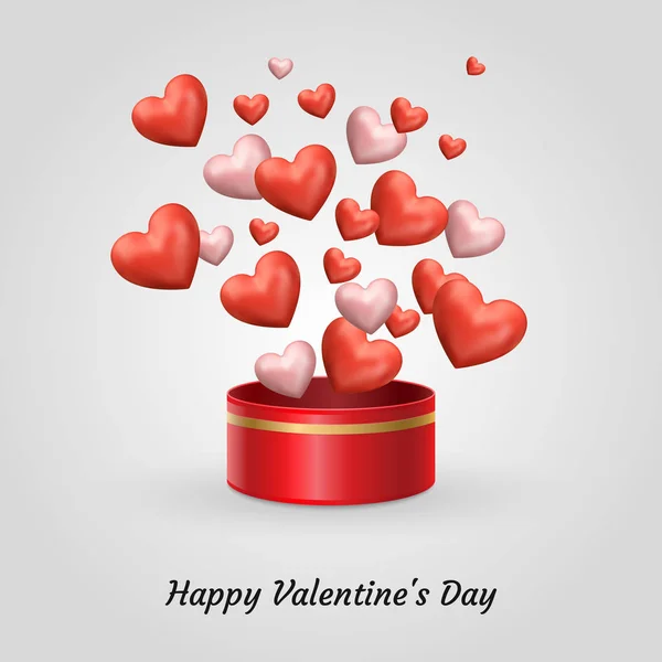 Poster Glücklicher Valentinstag Mit Rotem Rosa Fliegendem Herzen Und Roter — Stockvektor