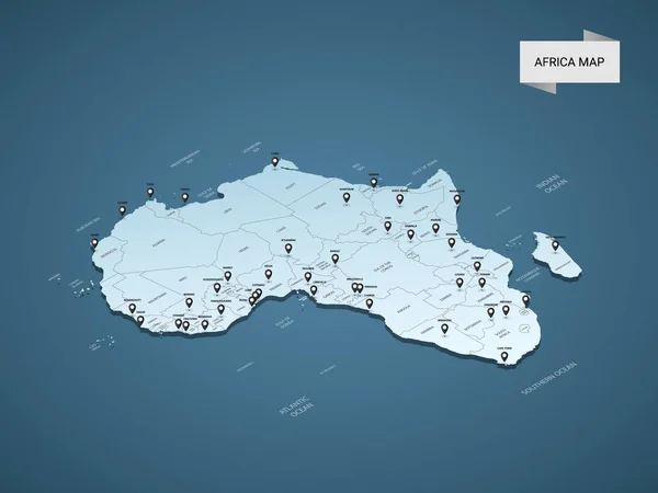 Isométrico Mapa África Ilustración Vectorial Con Ciudades Fronteras Capital Divisiones — Vector de stock