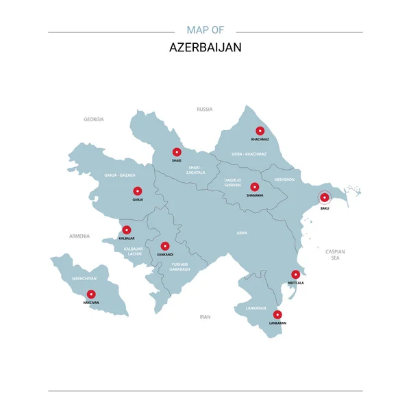 アゼルバイジャンのベクター マップ 赤ピンと白い背景の青い表面と編集可能なテンプレート — ストックベクタ