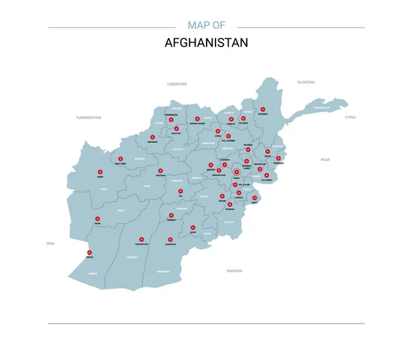 Carte Vectorielle Afghanistan Modèle Modifiable Avec Régions Villes Broches Rouges — Image vectorielle