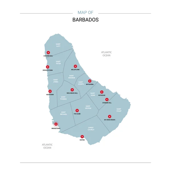 Barbados Mapa Vectorial Plantilla Editable Con Regiones Ciudades Pines Rojos — Archivo Imágenes Vectoriales