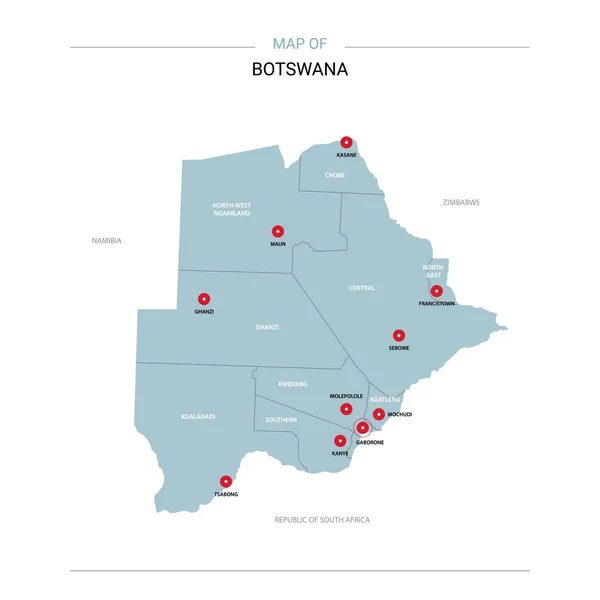 Carte Vectorielle Botswana Modèle Modifiable Avec Régions Villes Broches Rouges — Image vectorielle