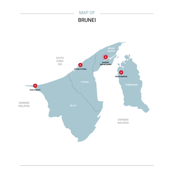 Mapa Vectorial Brunei Plantilla Editable Con Regiones Ciudades Pines Rojos — Archivo Imágenes Vectoriales