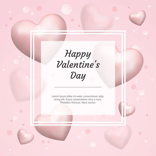 Plakat Fröhlicher Valentinstag Mit Realistischen Rosa Herzen Und Schriftzug Auf — Stockvektor