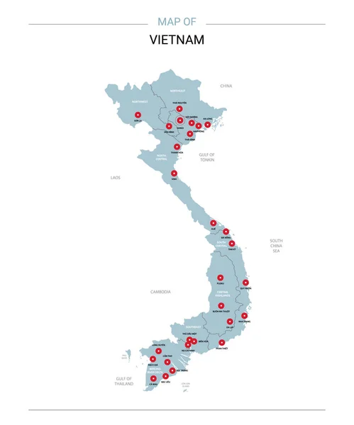 Wietnam Mapa Wektor Edytowalny Szablon Regionów Miast Czerwone Szpilki Niebieski — Wektor stockowy