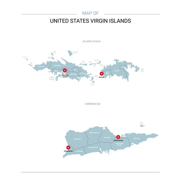 バージン諸島はベクトル地図です 赤ピンと白い背景の青い表面と編集可能なテンプレート — ストックベクタ