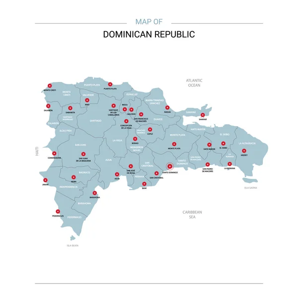 República Dominicana Mapa Vetorial Modelo Editável Com Regiões Cidades Pinos —  Vetores de Stock