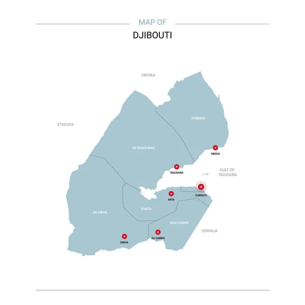 Mapa Vectorial Yibuti Plantilla Editable Con Regiones Ciudades Pines Rojos — Vector de stock