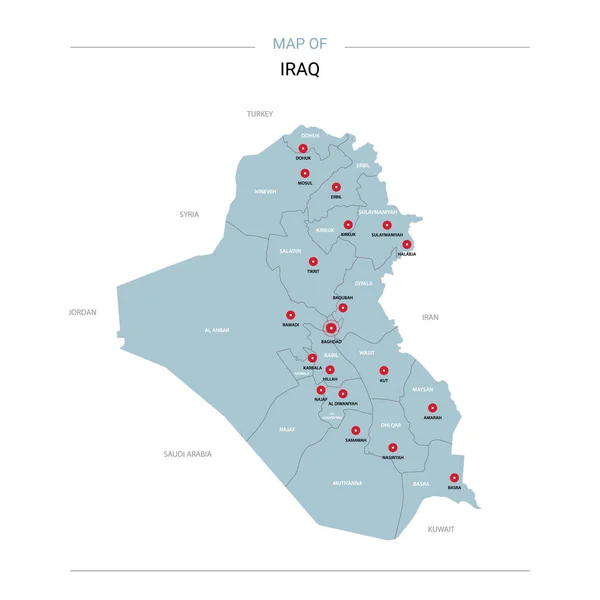 Mapa Vectorial Irak Plantilla Editable Con Regiones Ciudades Pines Rojos — Archivo Imágenes Vectoriales