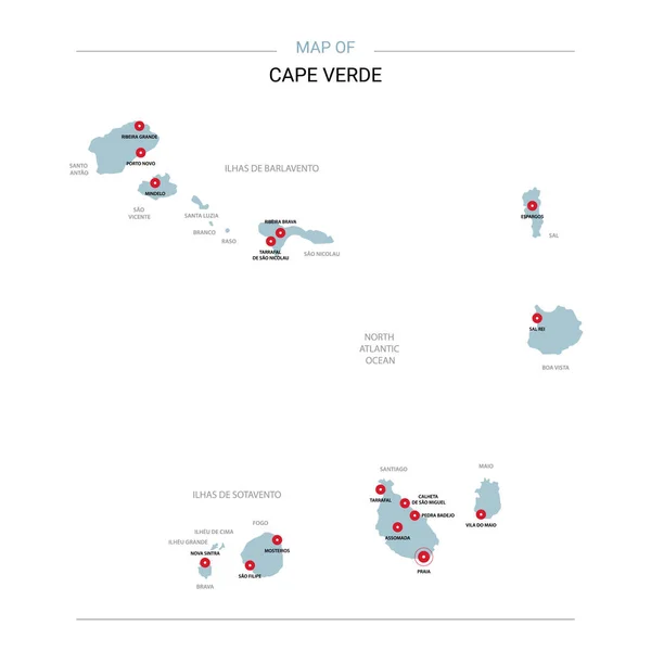 Kapverdische Vektorkarte Editierbare Vorlage Mit Regionen Städten Roten Pins Und — Stockvektor