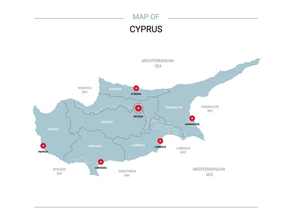 Chipre Mapa Vectorial Plantilla Editable Con Regiones Ciudades Pines Rojos — Vector de stock