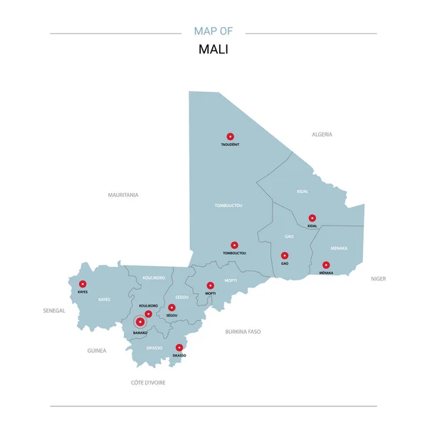 Mali Carte Vectorielle Modèle Modifiable Avec Régions Villes Broches Rouges — Image vectorielle