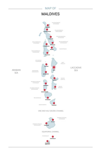 Maldivas Mapa Vectorial Plantilla Editable Con Regiones Ciudades Pines Rojos — Vector de stock