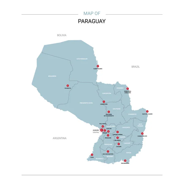 Παραγουάη Διανυσματικό Χάρτη Επεξεργάσιμη Πρότυπο Περιφέρειες Πόλεις Κόκκινες Και Μπλε — Διανυσματικό Αρχείο