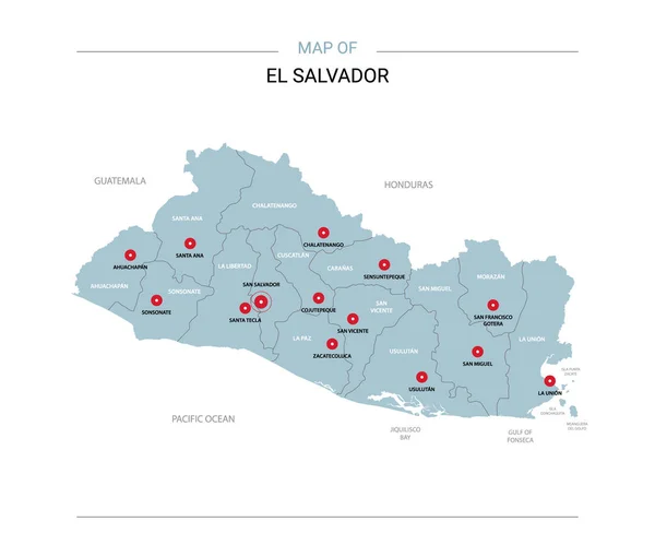 Salvador Wektor Mapę Edytowalny Szablon Regionów Miast Czerwone Szpilki Niebieski — Wektor stockowy