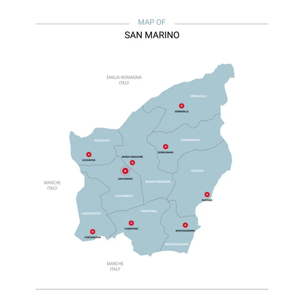 Mapa Vectorial San Marino Plantilla Editable Con Regiones Ciudades Pines — Vector de stock