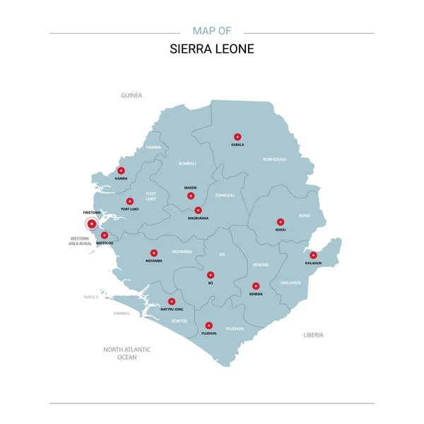 Vektorová Mapa Sierra Leone Upravitelná Šablona Oblastmi Městy Červenými Kolíky — Stockový vektor