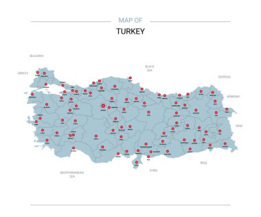 Türkiye'de harita vektör kırmızı iğne ile.