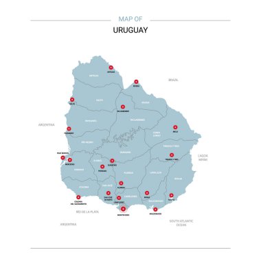 Uruguay Haritası vektör kırmızı iğne ile.