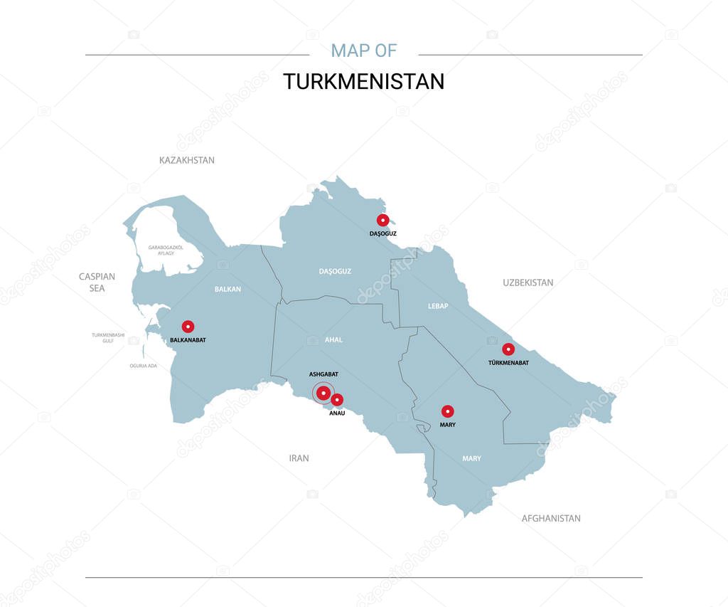 Turkmenistan map vector with red pin.