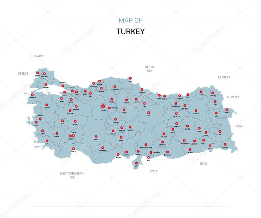 Turkey map vector with red pin.