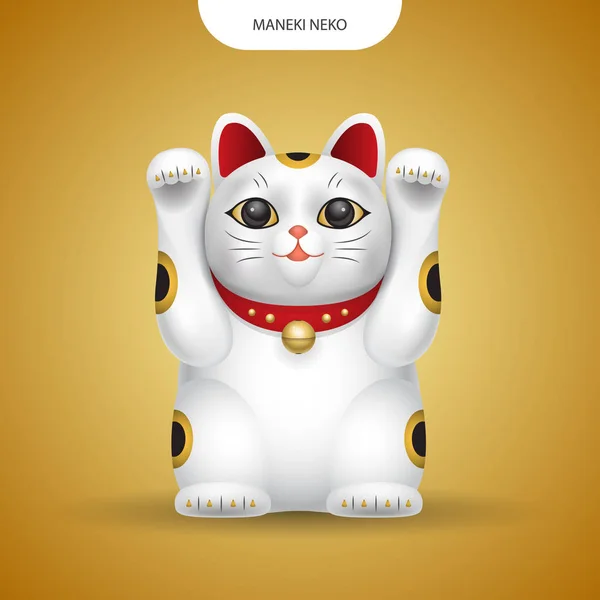 Realistische Vector Maneki Neko Gelukkige Japan Kat Gouden Kleur Achtergrond — Stockvector