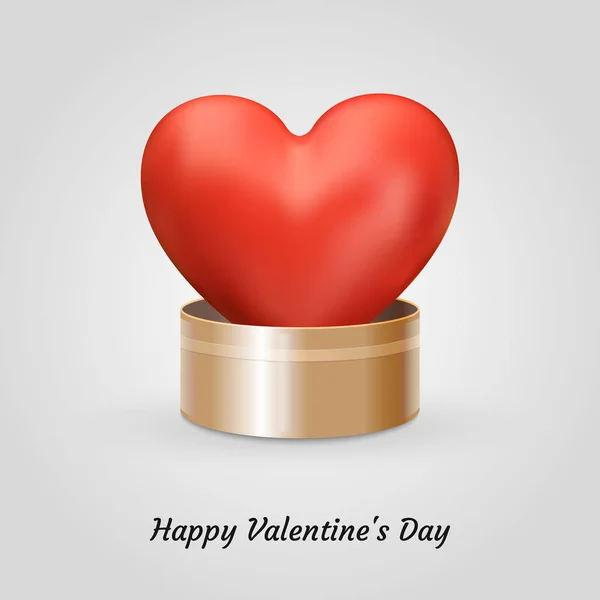 Poster Glücklicher Valentinstag Mit Rot Realistischem Herz Goldener Geschenkbox Valentinstag — Stockvektor
