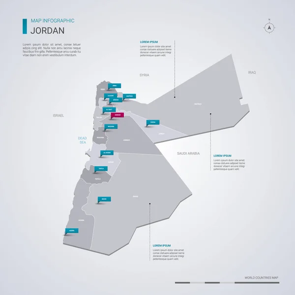 Jordanische Vektorkarte Mit Infografischen Elementen Zeigermarkierungen Editierbare Vorlage Mit Regionen — Stockvektor