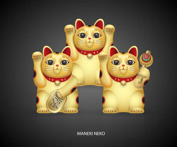 Diferentes Tipos Maneki Neko Sorte Japão Gato Definir Fundo Cor — Vetor de Stock