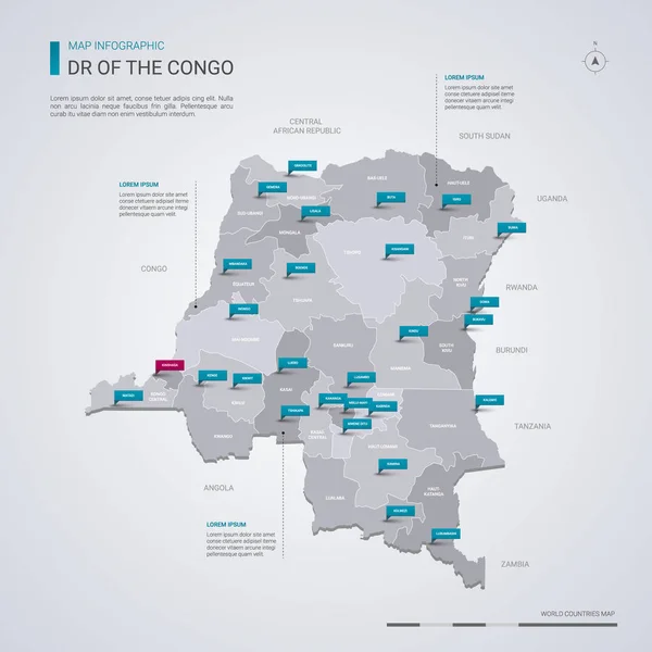 Carte Vectorielle République Démocratique Congo Avec Éléments Infographiques Repères Modèle — Image vectorielle