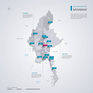 Myanmar (Burma) vektör harita işaretçi anne Infographic öğelerle