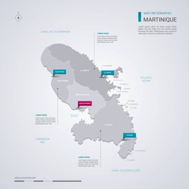 Martinique vektör harita Infographic elemanları, işaretçi işaretleri ile.