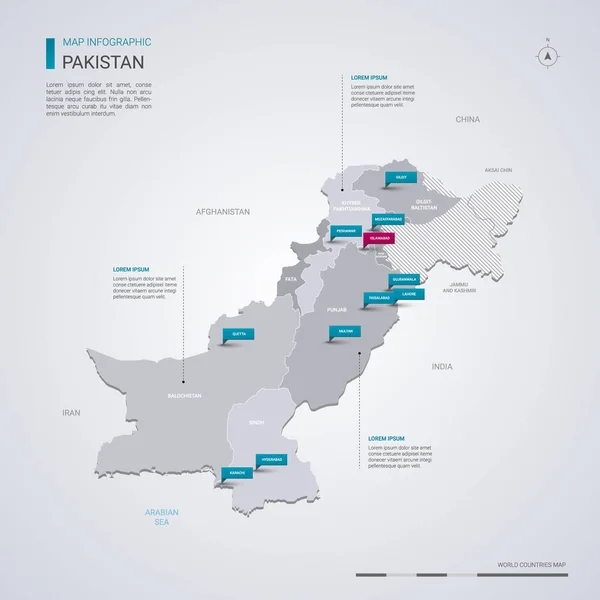 Pakistan Vektör Harita Infographic Elemanları Ile Işaretçi Işaretler Düzenlenebilir Bir — Stok Vektör