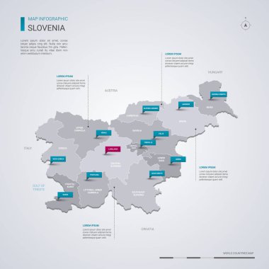 Slovenya vektör harita Infographic elemanları, işaretçi işaretleri ile.