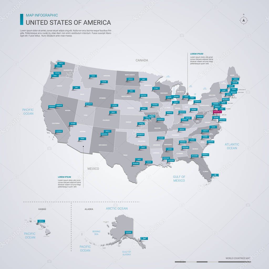 United States of America (USA) vector map with infographic eleme