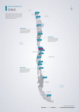 Şili vektör harita Infographic elemanları, işaretçi işaretleri ile.