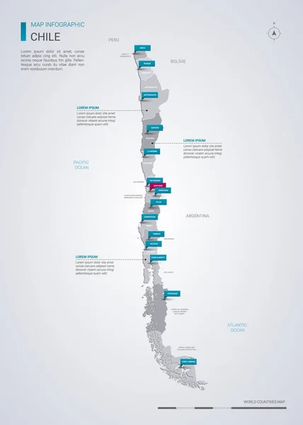 Şili vektör harita Infographic elemanları, işaretçi işaretleri ile.