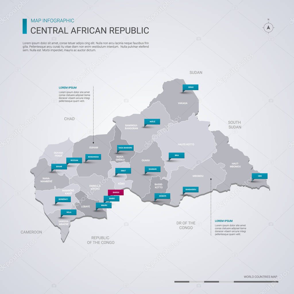 Central African Republic vector map with infographic elements, p
