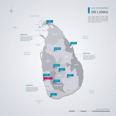Sri Lanka vektör harita Infographic elemanları, işaretçi işaretleri ile.