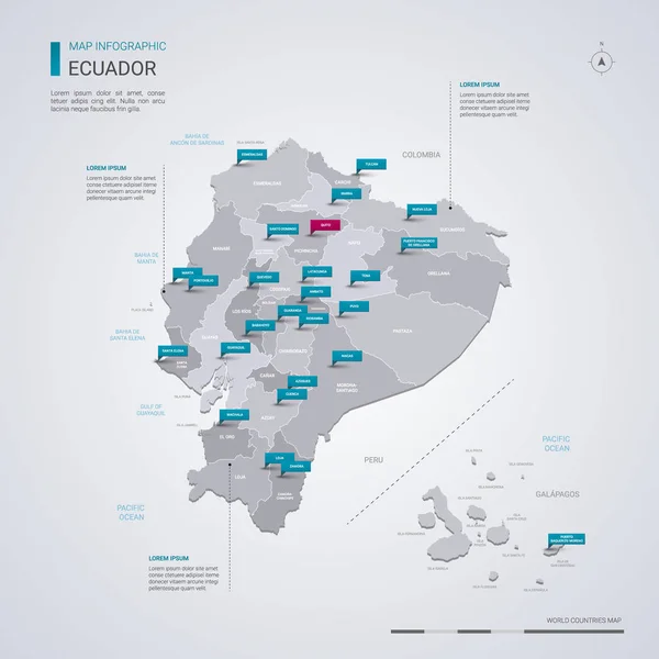 Ecuador mappa vettoriale con elementi infografici, segni di puntatore . — Vettoriale Stock