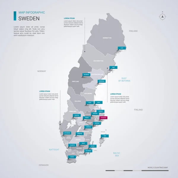 Σουηδία διανυσματικό χάρτη με στοιχεία γραφήματος, δείκτης σημάτων. — Διανυσματικό Αρχείο